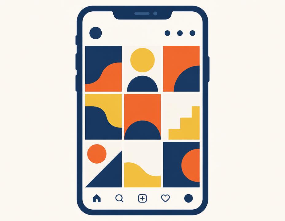 Mockup de celular com grade de publicações abstratas